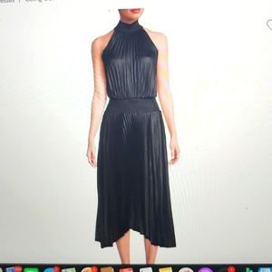 Elie Tahari Elegant Black Pleated Midi Dress